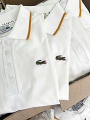 A308- Áo polo trắng  cổ viền vàng logo thêu nổi