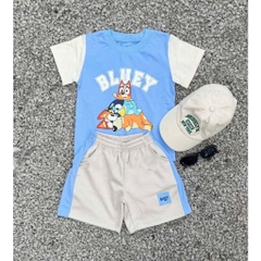 BT530- Bộ ao cotton bluey phối xanh nhạt - quần nỉ màu ghi