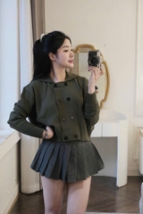 A445- Áo len xanh rêu phối cúc hàng nhà máy đủ tem mác