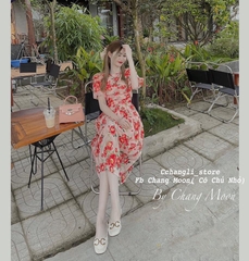 Đầm hoa ly ngực mà cam chất đẹp 2 lớp