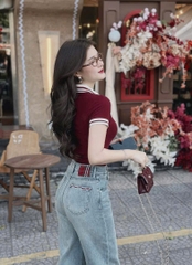 A242-Áo thun nữ polo cổ bé phối viền 3 màu