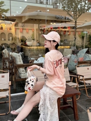 A309- Áo phong kitty loang 2 màu hồng-vàng dáng suông