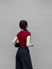 Quan038- quần jeans suông đậm chạy chỉ chất mềm tuí sau