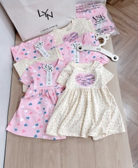 CB305- Combo 2 đầm tim xoè màu hồng bé gái