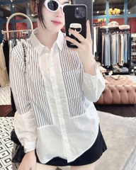 ☘️A208-ÁO SƠ MI GU TRẮNG PHỐI KẺ CHẤT THÔ LỤA