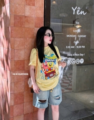 SET691- Bộ áo phông BỌt BIỂN mix quần jeans ngố rách gấu