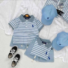 BT906-Bộ áo polo kẻ xanh bé trai TẶNG Kèm Mũ 9-24kg