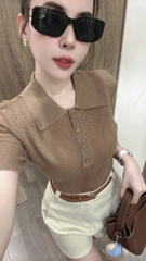 A600-Áo len nâu ZARRA full tem dáng len lỗ trám