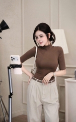 A424-Combo 3 áo thun cộc tay cao cổ đen nâu trắng