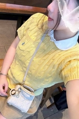 A383- Áo len cộc tay dệt kim vàng tươi