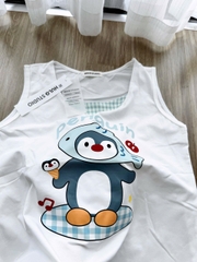 Set890- Bộ thun cotton mặc nhà sát nách phối quần short kẻ xanh