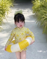 BOI01-combo 2 bộ bơi dài tay 1 mảnh bé gái họa tiết hoa