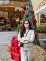 Set839- Bộ nỉ díp lông áo lệch mai phối quần suông be