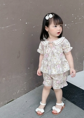 SETKID028-Set bộ/đầm hoa viền ren màu nhạt bé gái -hàng thiết kế