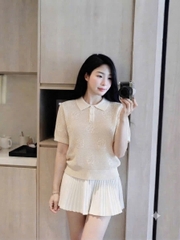A707- Áo len lỗ cộc tay hoa be hàng nhà máy đủ tem