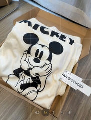 SET1019-Set áo thun dài mickey phối quần cộc be