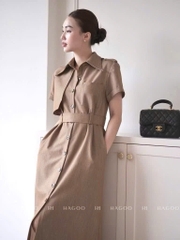 Dam182- Váy midi măngto nâu dáng dài