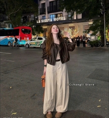 Quan130- Quần jeans suông ống trắng ngà dài 100 cm
