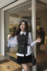 A149-Áo kiểu nữ kẻ sọc phối đai eo