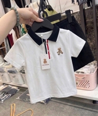 Bt972-Bộ polo chuẩn  Mini xám phối than thêu chuột