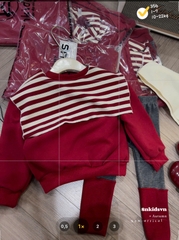 Bt750- bộ nỉ đỏ bé gái legging kèm khăn rời quả bông màu đỏ