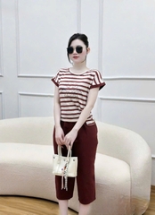 Set729-Set mặc nhà áo thun giấy phối quần lửng pha gió cạp chun