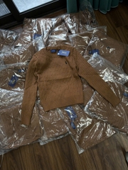 A459- Áo len cổ tròn màu nâu thêu ngựa hàng nhà may đủ tem