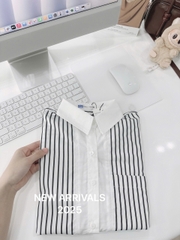 ☘️A208-ÁO SƠ MI GU TRẮNG PHỐI KẺ CHẤT THÔ LỤA