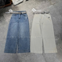 QUAN027-Quần jean ống rộng thêu túi 2 màu xanh trắng dài 100cm
