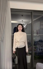 SET397-SET ÁO VOAN TƠ PHỐI CHÂN VÁY LỤA TẶNG KÈM ÁO 2 DÂY