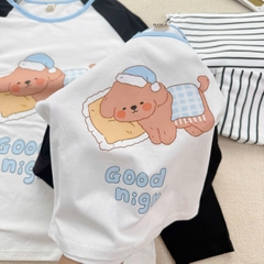 SET1020-Set quần áo đôi mẹ con vải cotton áo cộc quần dài kẻ