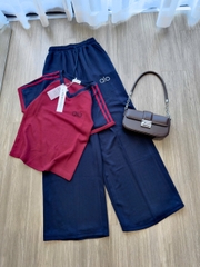 Set878-SEt mặc nhà áo cộc phối quần suông than viền đỏ