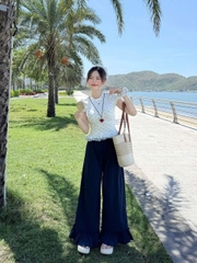 Set628- Set áo thun bi trắng kèm quần đũi than tặng kèm chun tóc