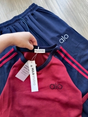 Set878-SEt mặc nhà áo cộc phối quần suông than viền đỏ