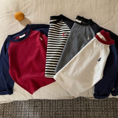 CB382- Combo 4 áo cotton zip dài tay thêu ngực bé trai