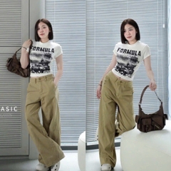 Quan63-quan jeans suông màu nâu cạp khoá ống 40 dài 101-103cm