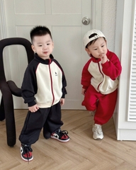 BT735- Bộ nỉ bé trai áo khoác kéo khoá phối quần chun bo ống 2 màu đen đỏ