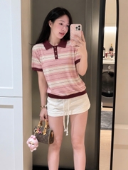 A720-Áo len dệt kim cộc tay kẻ đỏ đủ tem