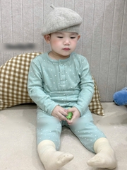 Bt673- Combo 2 bộ cotton zip bi trắng-xanh dài tay