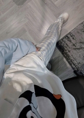 Set81- Set mặc nhà áo cotton chim cánh cụt phối quần suông kẻ