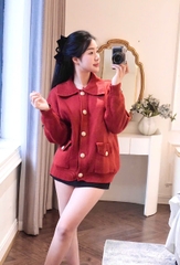 A414-Áo len cadigan đỏ cổ bẻ hàng nhà máy chuẩn