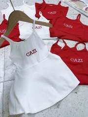 CB365- Combo 2 váy 2 dây bé gái Cazi trắng đỏ chất cotton mát