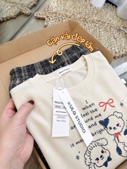 SET1080- Bộ mặc nhà áo cotton phối quần kẻ bo ống