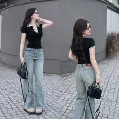 A242-Áo thun nữ polo cổ bé phối viền 3 màu