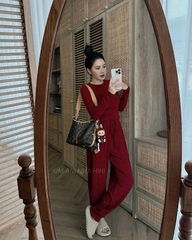 ☘️SET417-  SET BỘ LEN LÔNG THỎ ĐỎ THÊU CHỮ BAD 2 MÀU ĐEN,ĐỎ 💎