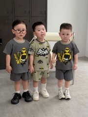 BT846-Combo 2 bộ thun cộc Batman xám xanh cho bé 9-26kg