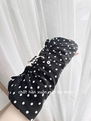 A138-Áo sơ mi nữ voan đen chấm bi vintage