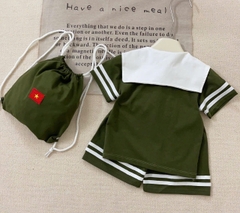 BT470- bộ/đầm trẻ em màu bộ đội chất cotton tặng kèm balo xinh