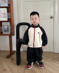 BT735- Bộ nỉ bé trai áo khoác kéo khoá phối quần chun bo ống 2 màu đen đỏ