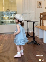 damgai01- Đầm jeans suông viền bèo thêu hoạ tiết